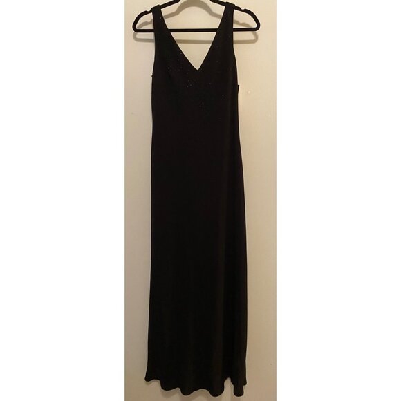 Jones New York Evening Maxi Formal Dress Black & Beaded 59" Long Size 6 - Picture 1 of 10